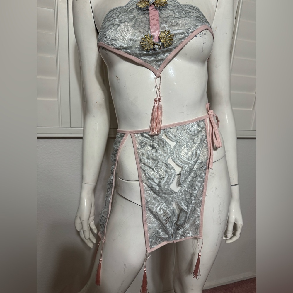 New Small gray skirt top Lingerie panty set Erotic Role Play Cheongsam cosplay